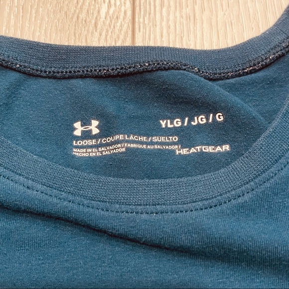 UNDER ARMOUR Leaps and Bounds Short Sleeve Teal Loose HeatGear T-Shirt Size YLG - Picture 3 of 7